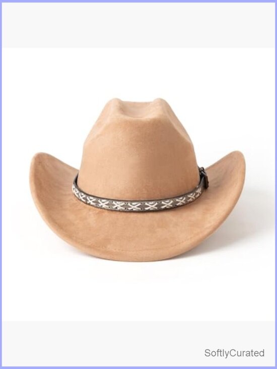 Suede Cowboy Wide Brim Hat with Adjustable Strap Western Cowgirl main image 5